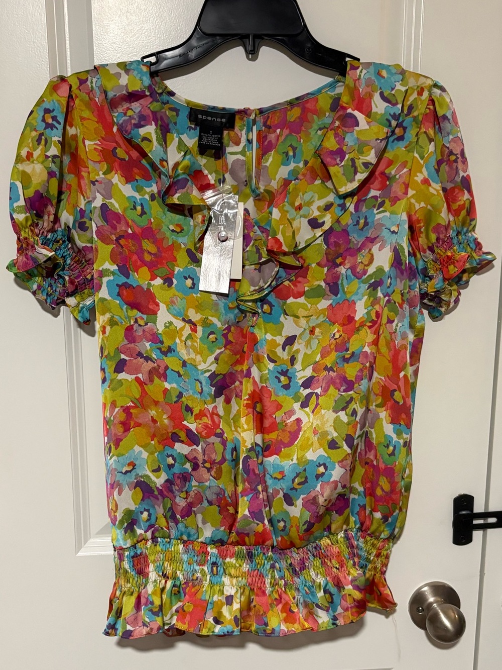NWT Spense Rainbow Floral Ruffle Blouse Size S